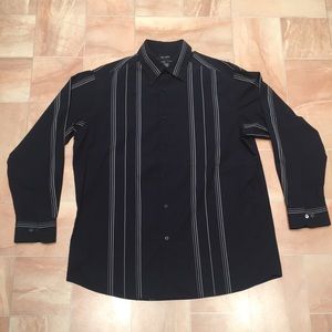 Axcess Men's Black & White Vertical Striped Long Sleeve Button Down Dress Shirt